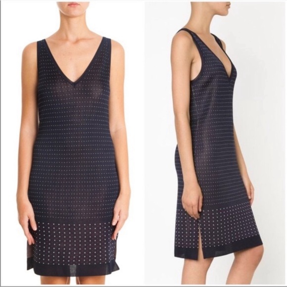 rag & bone Abigail Dot Knit Body Conscious V Neck Dress in Navy - Picture 7 of 14